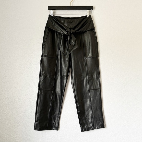 JOIE High Tie Waist Straight Crop Faux Vegan Leather Pants Small - Picture 1 of 7